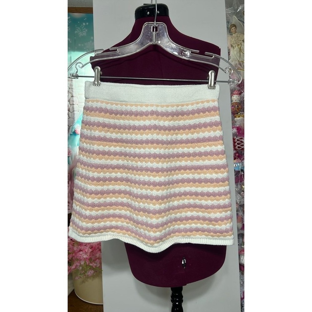 Abercrombie Kids Knit Skirt Kids 13/14 Pink Orange Good Scalloped Wave Mini